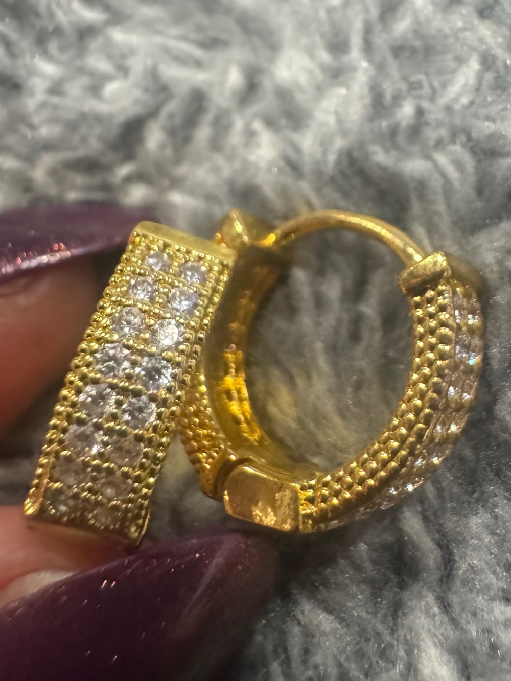 Source Unknown Gold Pavé Huggie Hoop Earrings with Clear Crystals